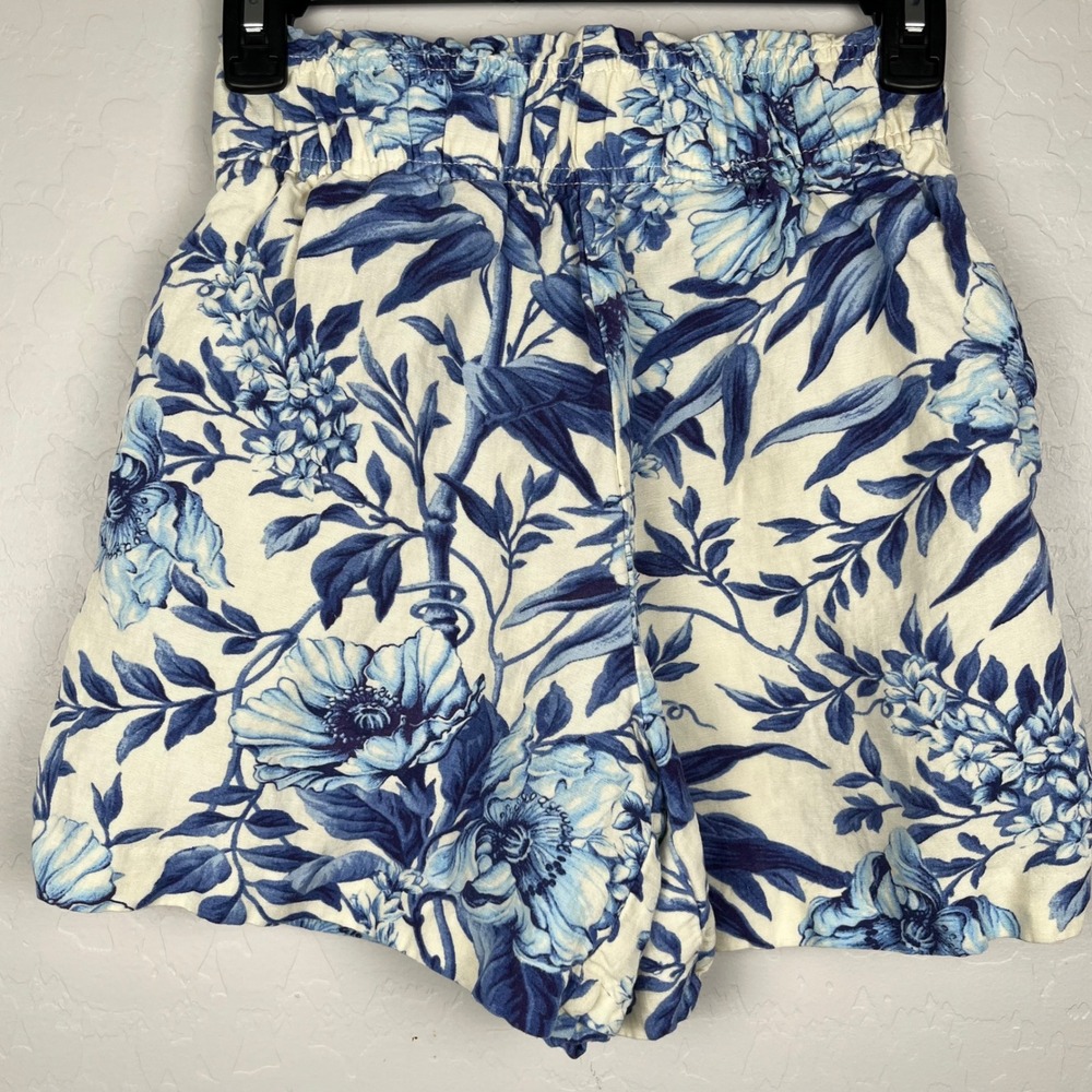 H&M Floral Print Shorts Elastic Waist Casual Summer Beach‎ Blue XS